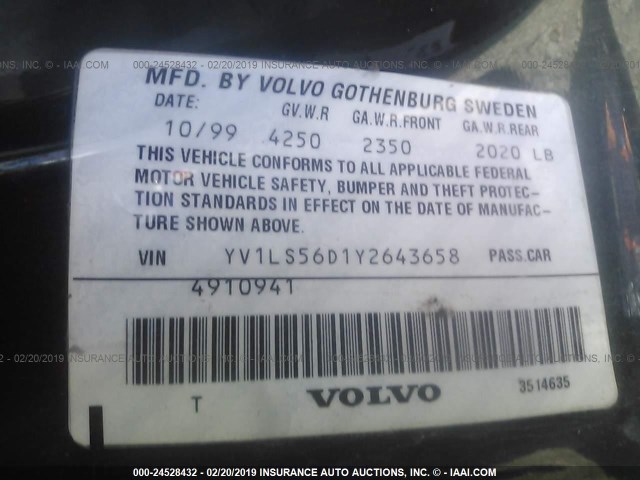 YV1LS56D1Y2643658 - 2000 VOLVO S70 GLT/SE GREEN photo 9