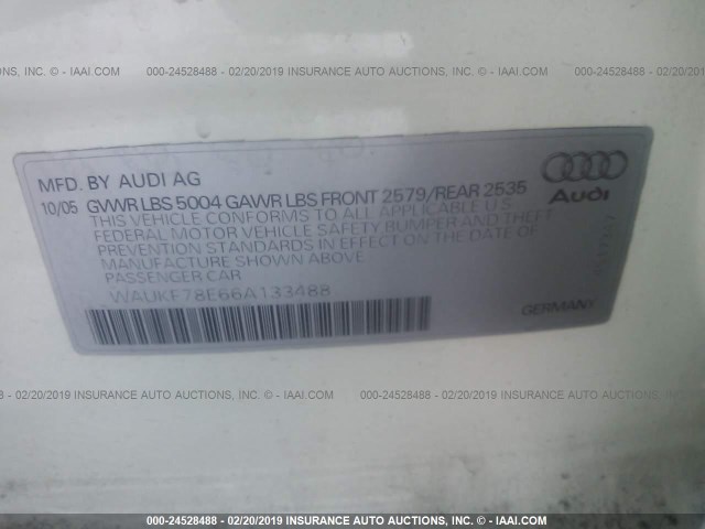 WAUKF78E66A133488 - 2006 AUDI A4 2.0T AVANT QUATTRO WHITE photo 9