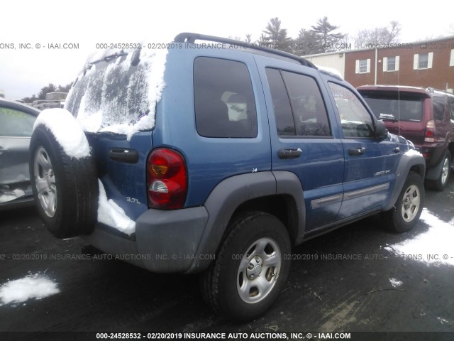 1J4GL48K43W507210 - 2003 JEEP LIBERTY SPORT/FREEDOM BLUE photo 4