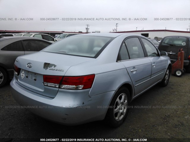 5NPEU46C86H117954 - 2006 HYUNDAI SONATA GLS/LX BLUE photo 4