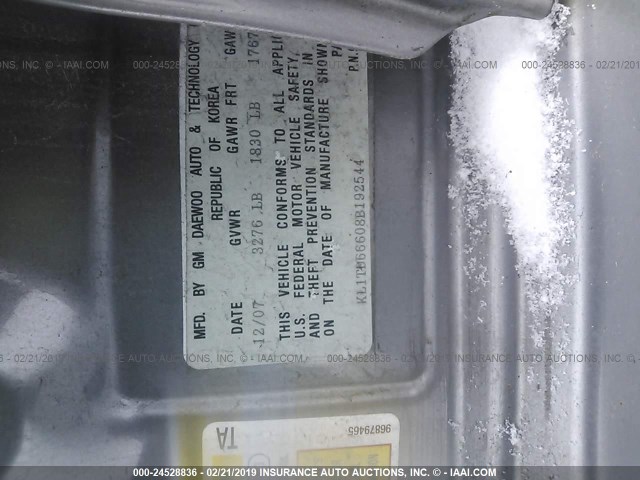 KL1TD66608B192544 - 2008 CHEVROLET AVEO LS GRAY photo 9