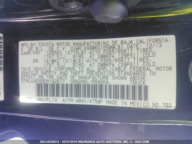 3TMLU4EN5EM142877 - 2014 TOYOTA TACOMA DOUBLE CAB 黑色 照片 9