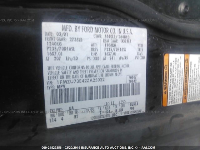 1FMZU73E42ZA25022 - 2002 FORD EXPLORER XLT BLACK photo 9