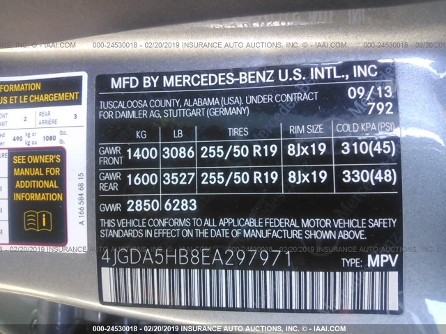 4JGDA5HB8EA297971 - 2014 MERCEDES-BENZ ML 350 4MATIC SILVER photo 9