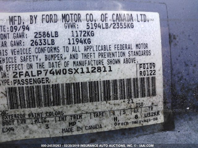 2FALP74W0SX112811 - 1995 FORD CROWN VICTORIA LX BLUE photo 9