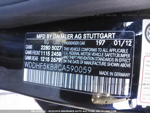 WDDHF5KB8CA590059 - 2012 MERCEDES-BENZ E 350 BLACK photo 9