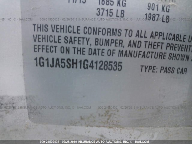 1G1JA5SH1G4128535 - 2016 CHEVROLET SONIC LS SILVER photo 9