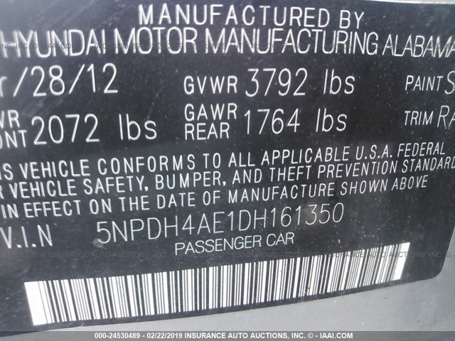 5NPDH4AE1DH161350 - 2013 HYUNDAI ELANTRA GLS/LIMITED SILVER photo 9