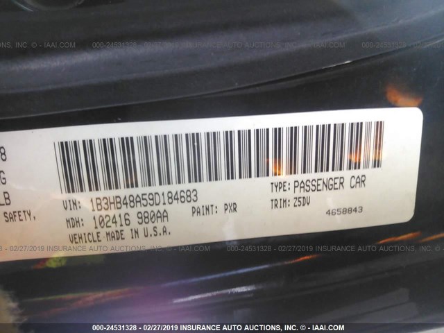 1B3HB48A59D184683 - 2009 DODGE CALIBER SXT BLACK photo 9