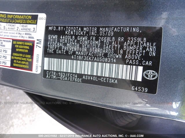 4T1BF3EK7AU508314 - 2010 TOYOTA CAMRY SE/LE/XLE GRAY photo 9