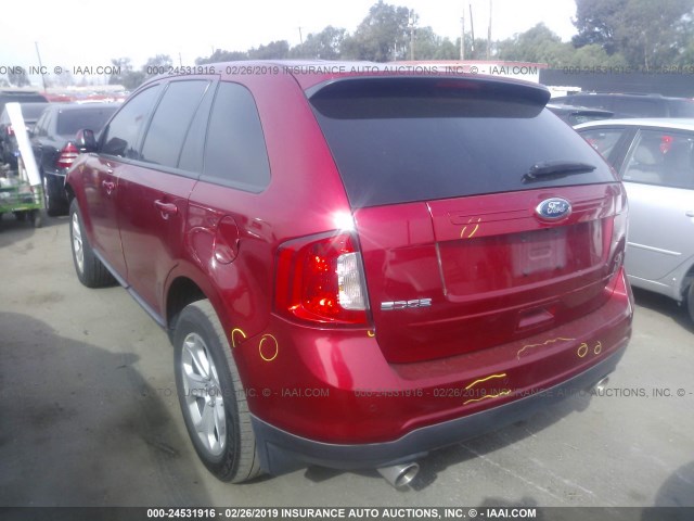 2FMDK3JC1CBA49762 - 2012 FORD EDGE SEL RED photo 3