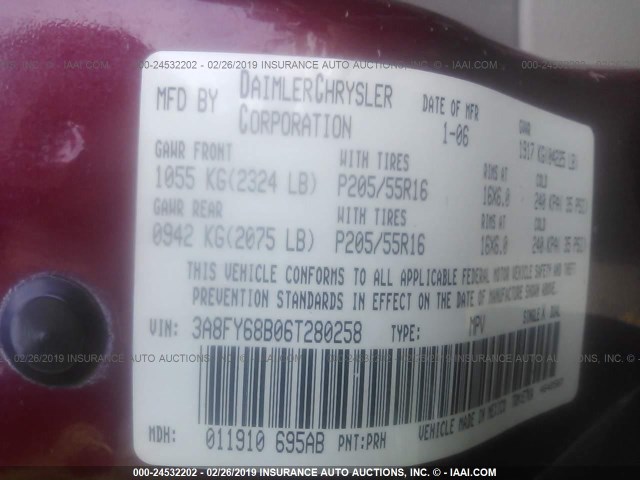 3A8FY68B06T280258 - 2006 CHRYSLER PT CRUISER LIMITED RED photo 9