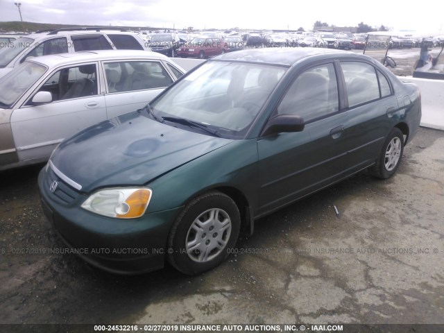 2HGES16311H935999 - 2001 HONDA CIVIC DX GREEN photo 2