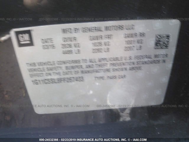 1G11C5SL8FF267403 - 2015 CHEVROLET MALIBU 1LT 灰色 照片 9