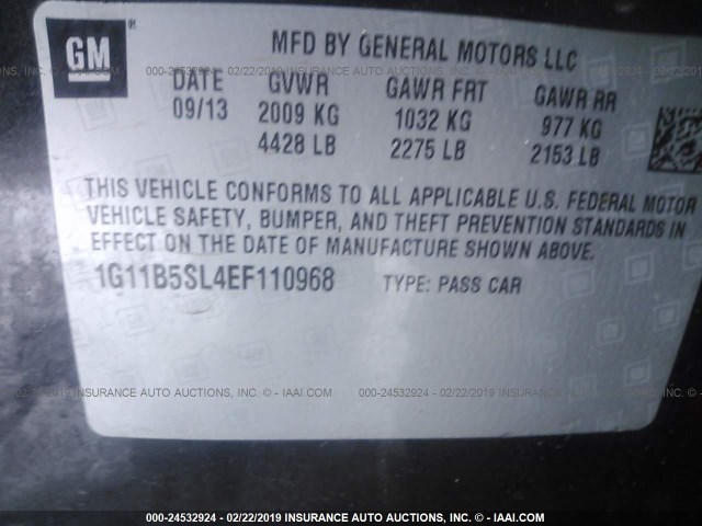 1G11B5SL4EF110968 - 2014 CHEVROLET MALIBU LS BLACK photo 9