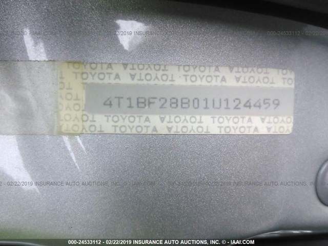 4T1BF28B01U124459 - 2001 TOYOTA AVALON XL/XLS SILVER photo 9