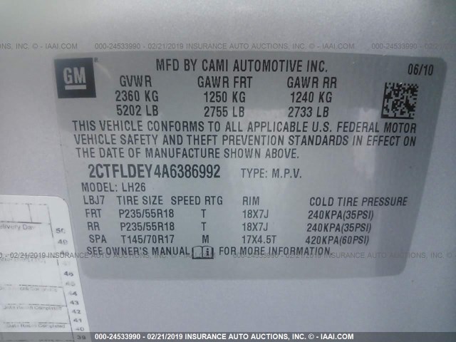 2CTFLDEY4A6386992 - 2010 GMC TERRAIN SLE SILVER photo 9