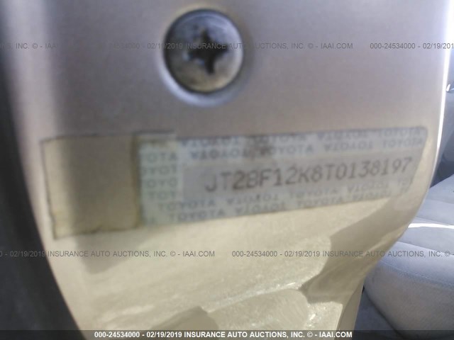 JT2BF12K8T0138197 - 1996 TOYOTA CAMRY LE/XLE/SE Champagne photo 9