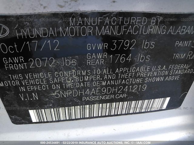 5NPDH4AE9DH241219 - 2013 HYUNDAI ELANTRA GLS/LIMITED SILVER photo 9