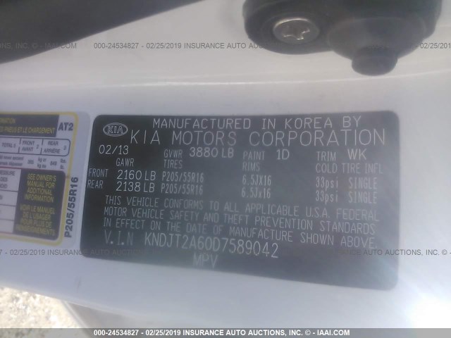 KNDJT2A60D7589042 - 2013 KIA SOUL +/!/SPORT WHITE photo 9