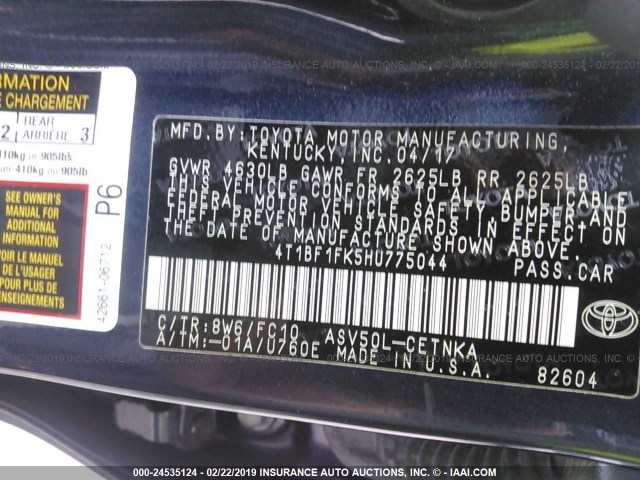 4T1BF1FK5HU775044 - 2017 TOYOTA CAMRY LE/XLE/SE/XSE Dark Blue photo 9