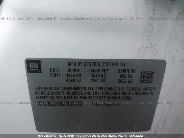 1G1ZB5E19BF336769 - 2011 CHEVROLET MALIBU LS WHITE photo 9
