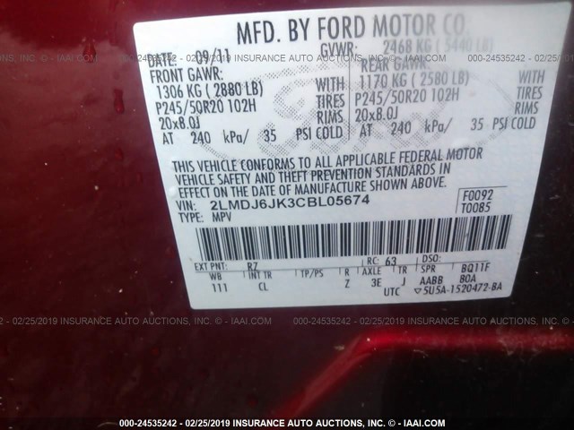 2LMDJ6JK3CBL05674 - 2012 LINCOLN MKX RED photo 9