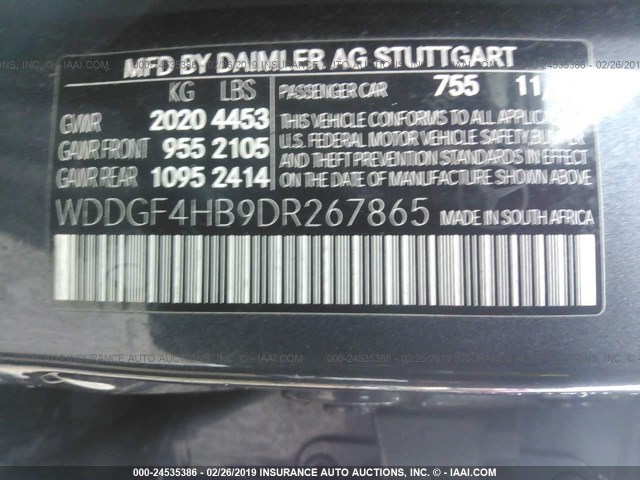 WDDGF4HB9DR267865 - 2013 MERCEDES-BENZ C 250 GRAY photo 9