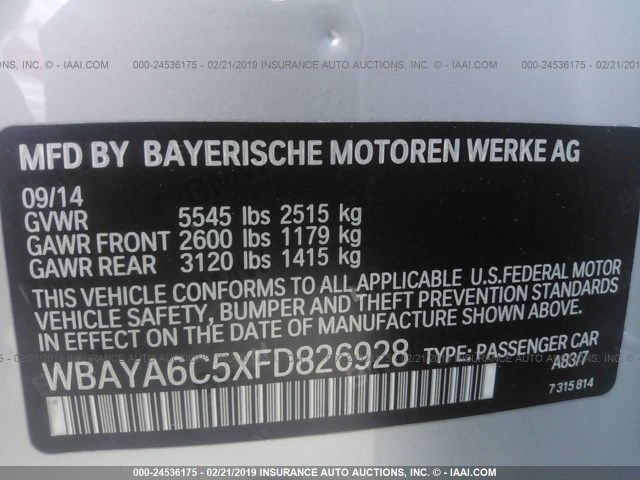 WBAYA6C5XFD826928 - 2015 BMW 740 I SILVER photo 9