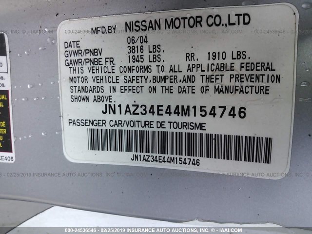 JN1AZ34E44M154746 - 2004 NISSAN 350Z COUPE WHITE photo 9