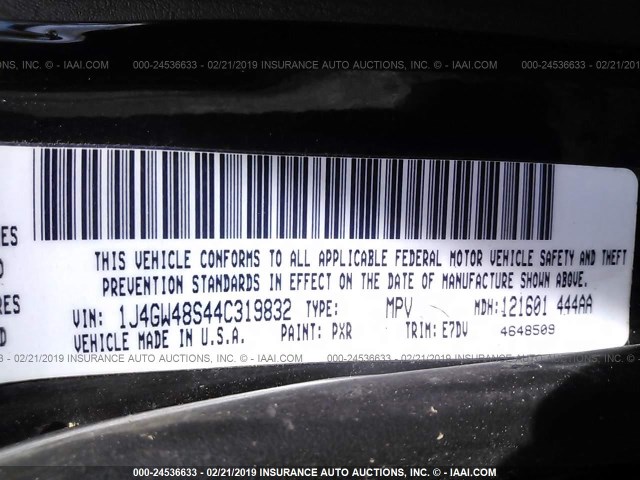 1J4GW48S44C319832 - 2004 JEEP GRAND CHEROKEE LAREDO/COLUMBIA/FREEDOM 黑色 照片 9