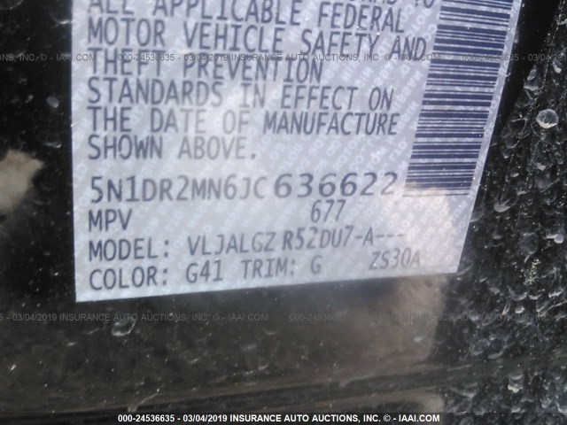 5N1DR2MN6JC636622 - 2018 NISSAN PATHFINDER S/SV/SL/PLATINUM BLACK photo 9