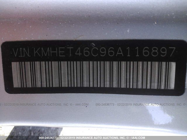 KMHET46C96A116897 - 2006 HYUNDAI SONATA GL SILVER photo 9