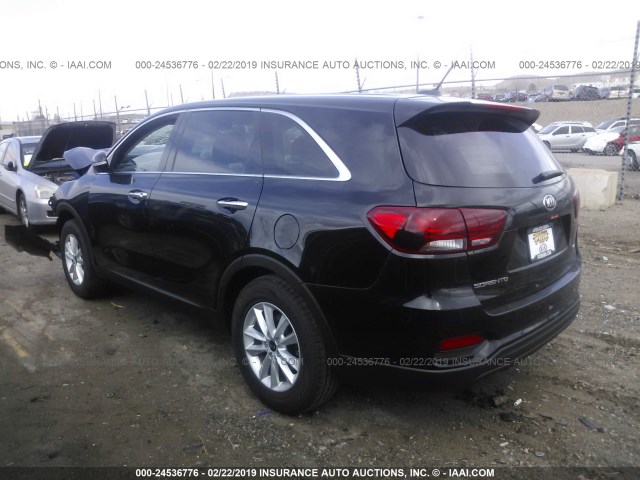 5XYPG4A30KG560804 - 2019 KIA SORENTO LX/L BLACK photo 3