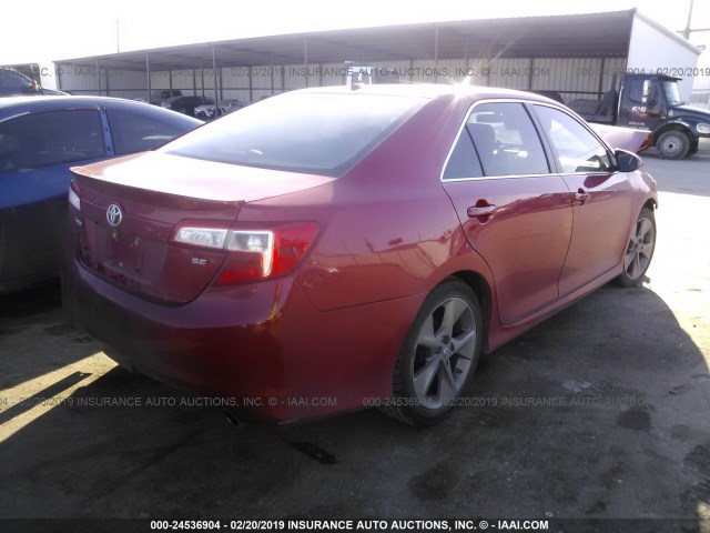 4T1BF1FK9CU626547 - 2012 TOYOTA CAMRY SE/LE/XLE RED photo 4