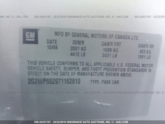 2G2WP552971162810 - 2007 PONTIAC GRAND PRIX SILVER photo 9