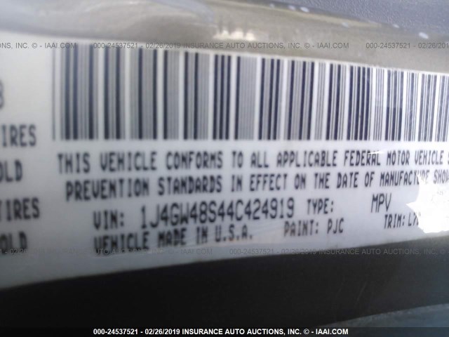 1J4GW48S44C424919 - 2004 JEEP GRAND CHEROKEE LAREDO/COLUMBIA/FREEDOM 米色 照片 9