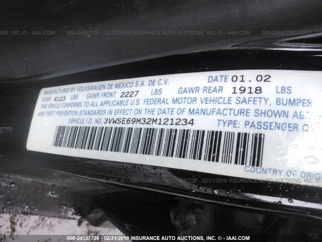 3VWSE69M32M121234 - 2002 VOLKSWAGEN JETTA GLS BLACK photo 9