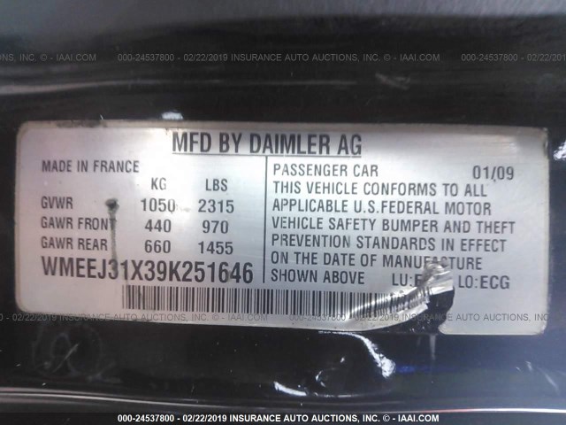 WMEEJ31X39K251646 - 2009 SMART FORTWO PURE/PASSION BROWN photo 9