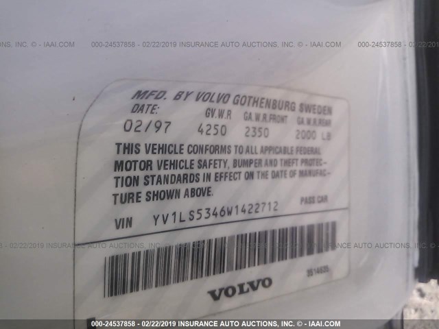 YV1LS5346W1422712 - 1998 VOLVO S70 T5 TURBO WHITE photo 9