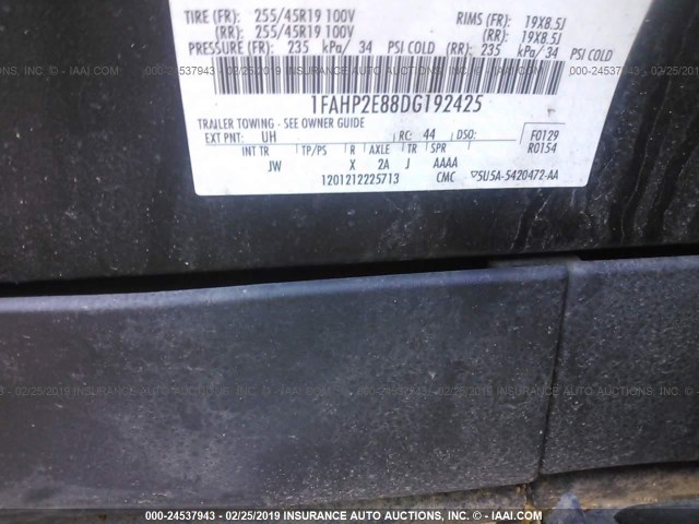 1FAHP2E88DG192425 - 2013 FORD TAURUS SEL BLACK photo 9