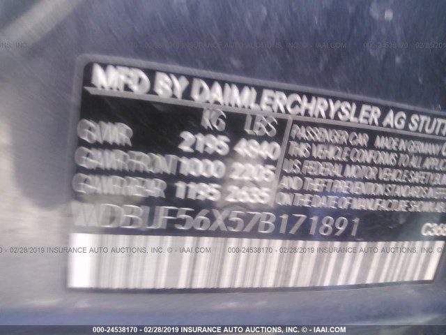 WDBUF56X57B171891 - 2007 MERCEDES-BENZ E 350 GRAY photo 9