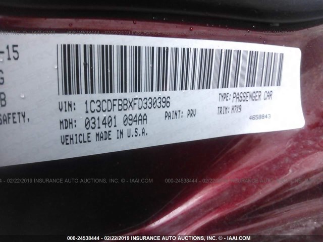 1C3CDFBBXFD330396 - 2015 DODGE DART SXT BURGUNDY photo 9