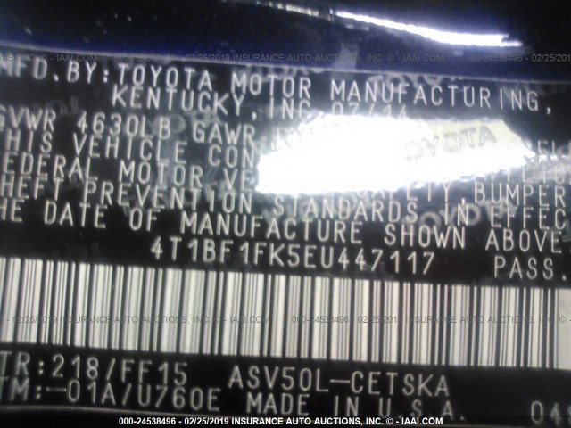 4T1BF1FK5EU447117 - 2014 TOYOTA CAMRY L/SE/LE/XLE 黑色 照片 9