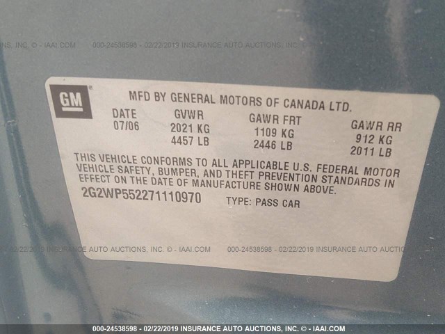 2G2WP552271110970 - 2007 PONTIAC GRAND PRIX BLUE photo 9