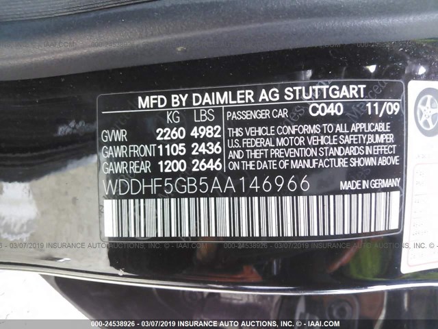 WDDHF5GB5AA146966 - 2010 MERCEDES-BENZ E 350 BLACK photo 9