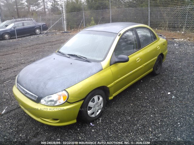 KNADC123816049707 - 2001 KIA RIO GREEN photo 2