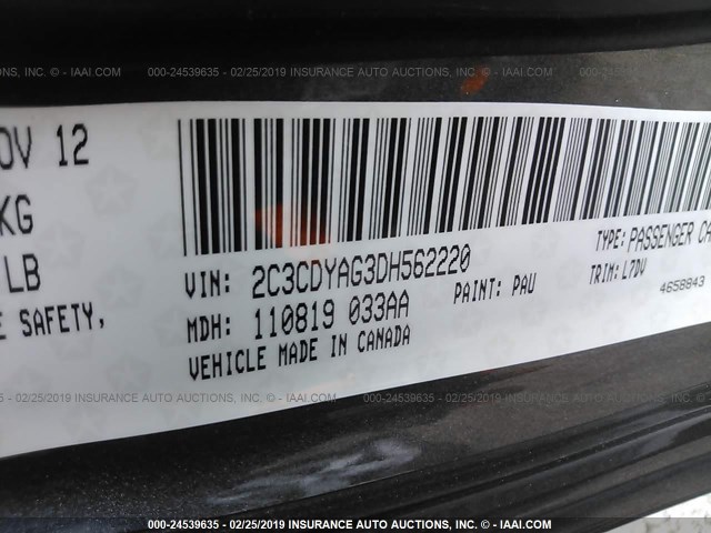 2C3CDYAG3DH562220 - 2013 DODGE CHALLENGER SXT GRAY photo 9