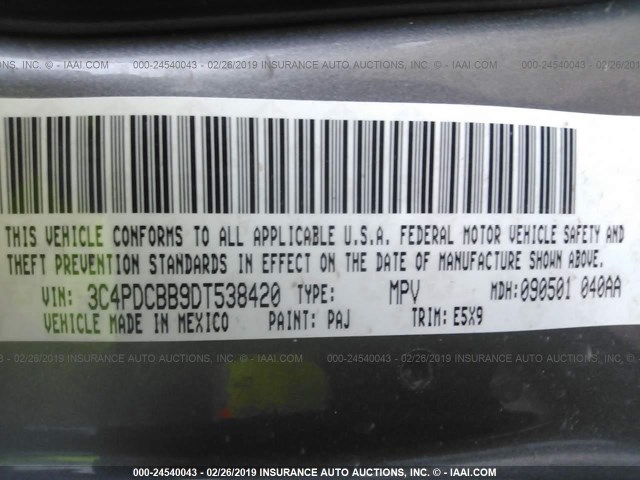 3C4PDCBB9DT538420 - 2013 DODGE JOURNEY SXT GRAY photo 9