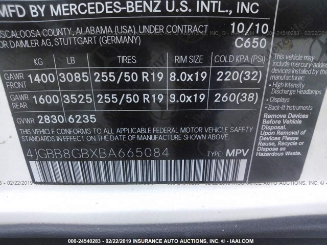 4JGBB8GBXBA665084 - 2011 MERCEDES-BENZ ML 350 4MATIC WHITE photo 9